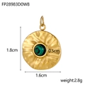 Vintage stainless steel round pendant with malachite stone and hammered gold finish - Malachite Green