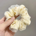 Light yellow floral daisy organza scrunchie with white mesh trim detail - Large Floral Yellow