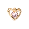 Pink heart-shaped glass rhinestone pendant with golden metal frame for DIY jewelry - Pink Plated Gold