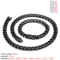 Set collana e bracciale a catena cubana nera in acciaio al titanio da 10mm su fondo bianco - Bracciale (20cm) / Nero 1:1 NK Catena