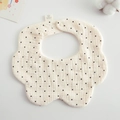 Polka dot baby cotton bib with petal edges and adjustable snap button in cream - Gauze Flower Scarf - Small Polka Dots
