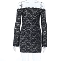 Detail of black lace off-shoulder dress with long sleeves and bodycon texture - S / Black