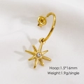 Detailed view of a gold-plated stainless steel hoop earring with a sparkling star pendant - Zircon Eight-Pointed Star