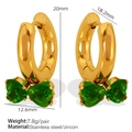 Pendientes de aro dorados de acero con circón corazón verde y diseño de lazo chic - Pendientes de Circonia Verde (EH299)
