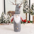 Grey gnome wine bottle cover with black white plaid hat and white beard decoration - Grey Forest Man (G-JT59) / Gray