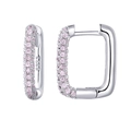 Macro shot of S925 sterling silver earrings with pink pavé set zircon stones - Rectangle Hoop (JQH0070) / Silver-Light Pink