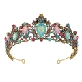 Vintage goldene Brautkrone mit bunten Kristallen und Strasssteinen im Barockstil - Krone / Altgold Mehrfarbig