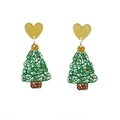 Kerstboom oorbellen met glinsterende gele harten en groen geweven spoelontwerp - Kerstboom B Hart