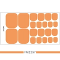 Close-up of solid orange 3D toe nail stickers on sheet, model YMZ297 for pedicures - YMZ297-Orange Yellow