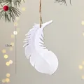 White feather ornament with pine branch decor, height 11cm and weight 35g for Christmas tree - White Feather
