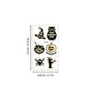Tatouages temporaires Halloween noir et or avec motifs de citrouilles et sorcières - Chapeau de Sorcier & Hibou (JE-005)