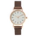 Elegant women's quartz watch with gold case, white dial, and brown mesh magnetic strap - Coffee