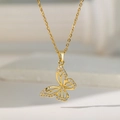Elegant gold-plated butterfly pendant necklace with hollow design and inlaid zircons - Pave Hollow Butterfly (Gold)