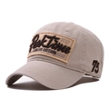 Detailed side view of khaki cotton baseball cap with PeakTime embroidery and curved brim - Off White