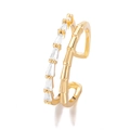 Detail of gold-plated double-layer ring with bamboo texture and rectangular zircon stones - Double Layer Bamboo Zircon