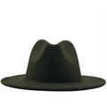 Classic olive green fedora hat for women with a structured flat top and wool felt texture - Army Green