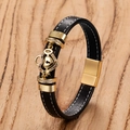 Bracciale punk da uomo in pelle con chiusura magnetica dorata e ciondolo a cuore - Stile D (Chiave del Cuore)