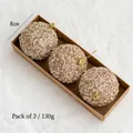 Three 8cm champagne gold Christmas balls with sequins and bead decorations for tree decor - Champagne Beaded Balls 3pcs Set / Champagne