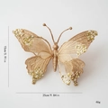 Sparkling gold 25cm mesh Christmas butterfly ornament with glitter and pearl details - Gold