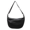 Borsa a tracolla a mezzaluna nera capiente in nylon con tracolla larga e regolabile - Grande / Nero