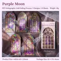 Vintage Purple Moon stained glass PET stickers with gold foil for scrapbooking - Purple Moon Window