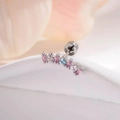 Silver curved stud earring with pink rectangular and light blue heart cubic zirconia - Pink and Blue Crown Arc Style (A803-3#)