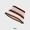 Bob en maille rayée rose pour femme, chapeau cloche pliable en laine épaisse - M (54-58cm) / Rose