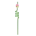 Green spiral reusable straw with cartoon pink ice cream topper decoration - Green