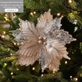 Artificial champagne gold Christmas poinsettia flower decoration with glitter and beads - Champagne