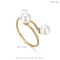 Anello minimalista in acciaio inossidabile placcato oro 18K con doppie perle da 6mm - US 5 / Oro