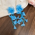 Handgemaakte hemelblauwe chiffon bloemoorbellen met lange kralen kwastjes voor vakantie - Blauw