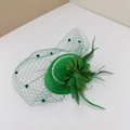 Elegant dark green vintage fascinator with mesh veil and pearl rim decoration - One Size / Fruit Green