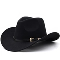 Classico cappello da cowboy western in lana nera con cintura e fibbia dorata vintage - M (56-58 cm) Regolabile / Nero