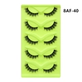Close-up of 5 pairs of fox-eye cat-eye false eyelashes in model 8AF-40 on a green tray - Dense Feather Style (8AF-40)