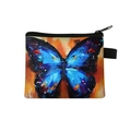 Polyester butterfly print mini coin purse with zipper closure and portable loop strap - Oil Painting Blue Butterfly