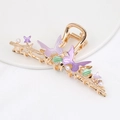 Elegant gold alloy hair claw with purple butterfly design and pearl embellishments - HS02633 Purple