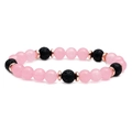 Bracciale elastico in quarzo rosa e pietra lavica nera con distanziatori in oro rosa - 303 Quarzo Rosa