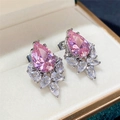 Elegant pear-cut pink gem earrings with sparkling marquise zircon accents on silver base - Pink