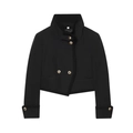 Women's chic black cropped jacket with gold buttons and high collar for winter fashion - XS / Black
