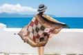 Ethnic style red beach scarf with tassels and geometric patterns for summer sun protection - Style 01-Red Black Geometric Floral / 180cm