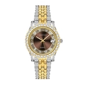 Montre de luxe bicolore or et argent pour femme avec cadran brun serti de diamants - Or-Argent Café