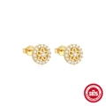 Goldene Blumenohrringe aus S925 Sterlingsilber mit funkelnden weißen Zirkonia-Steinen - Blumenform / Gold
