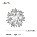 Floral silver-tone brooch with white marquise-cut crystals, size 5.2x5.3cm, 21.9g - Silver