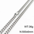 Collar de cadena cubana de acero inoxidable plateado, tamaño de 500x6mm - 6mm x 500mm