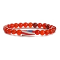 Elastic red beaded bracelet with American flag charm and polished agate style beads - Red Agate Long