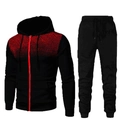 Flach liegender Herren-Trainingsanzug in Schwarz mit rotem Farbverlauf und Zipper-Hoodie - M / Oberteil Und Unterteil / Schwarz