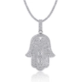 Silver Hamsa Hand pendant with sparkling tennis chain set with white cubic zirconia - Classic Hamsa Hand