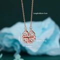 Collana a quadrifoglio in oro rosa con zirconi e dimensioni dettagliate indicate - Quadrifoglio Magnetico (A715) / Oro rosa