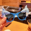 Bright blue funny cartoon shark sunglasses with 3D fins and dark protective lenses - Blue Shark