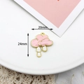 Pink cloud and raindrop enamel alloy pendant charm measuring 20mm by 24mm - Pink Raindrop Cloud